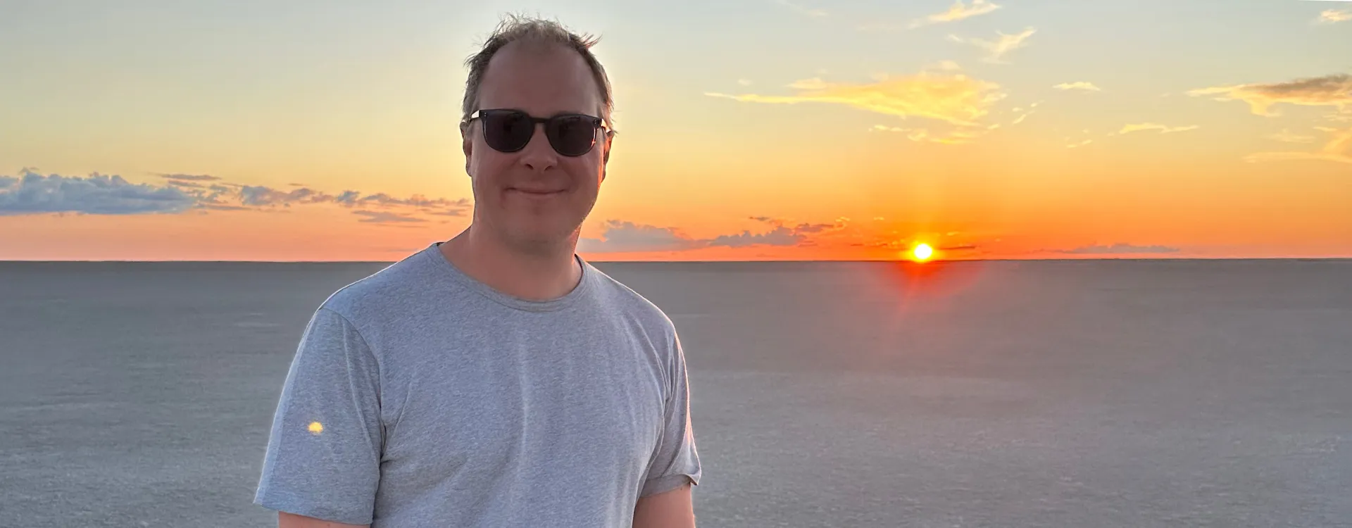 Nico in Botswana at the Makgadikgadi Pans