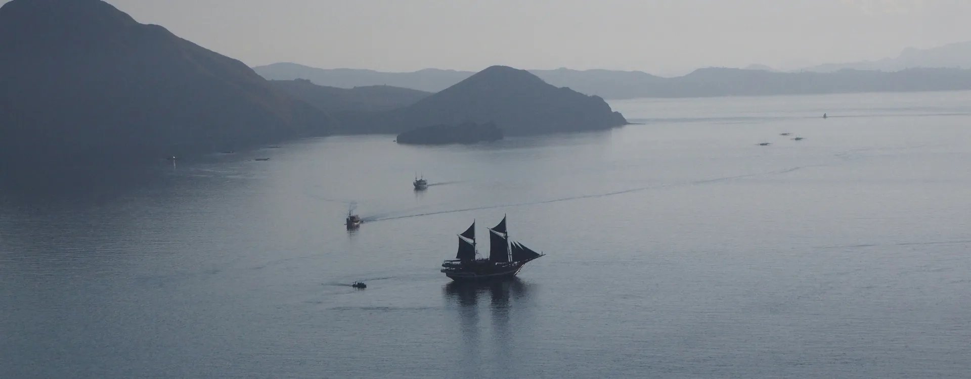 aerial image of a private charter yacht indonesia