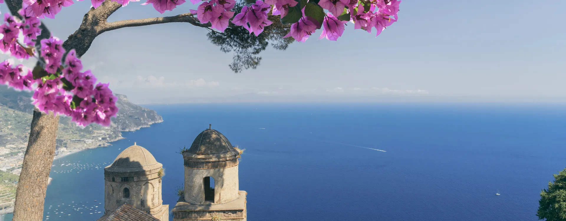 Aerial image across the historic Almalfi coast Italy