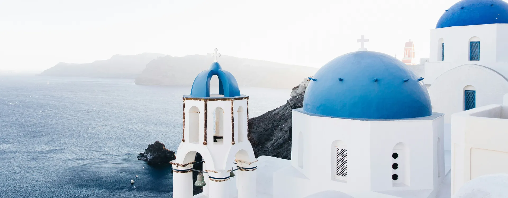 White and blue architecture of Santorini Greece