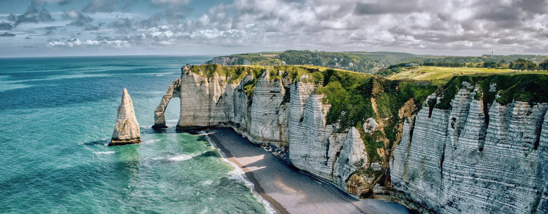 Aerial image over white cliffs of Normandy