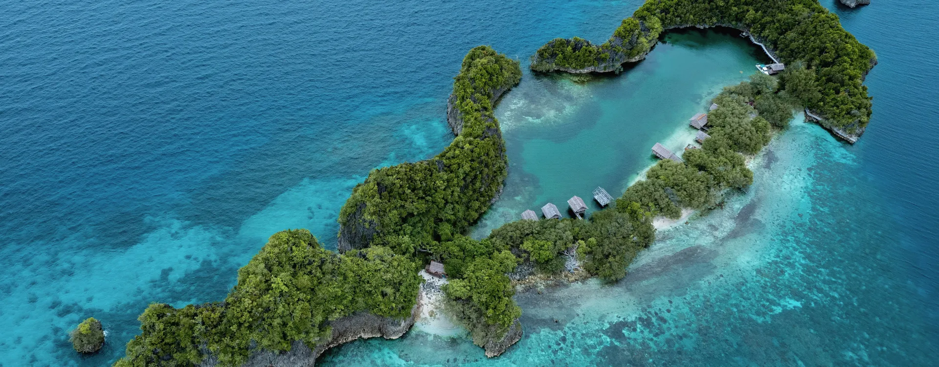 ariel view of islands in raja ampat indonesia