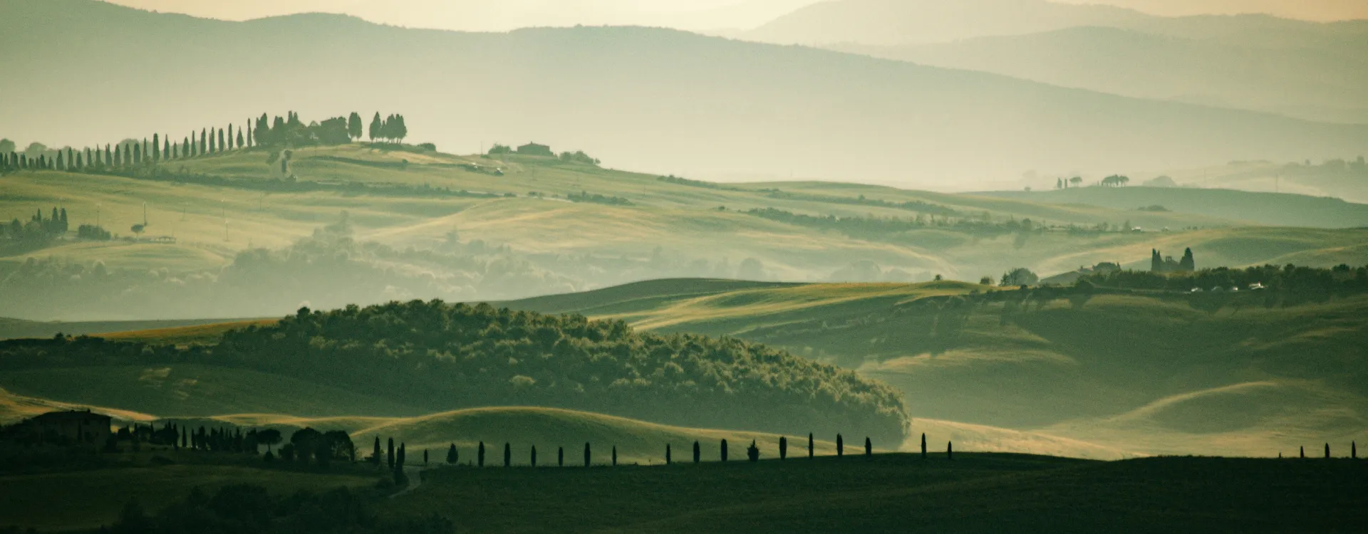 Beautiful green landscapes in the rolling hills of Tuscany