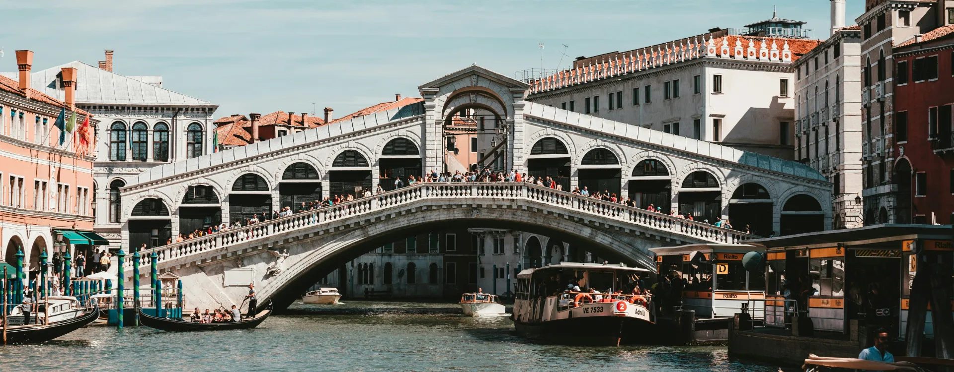 Gondola in Venice going through the canals