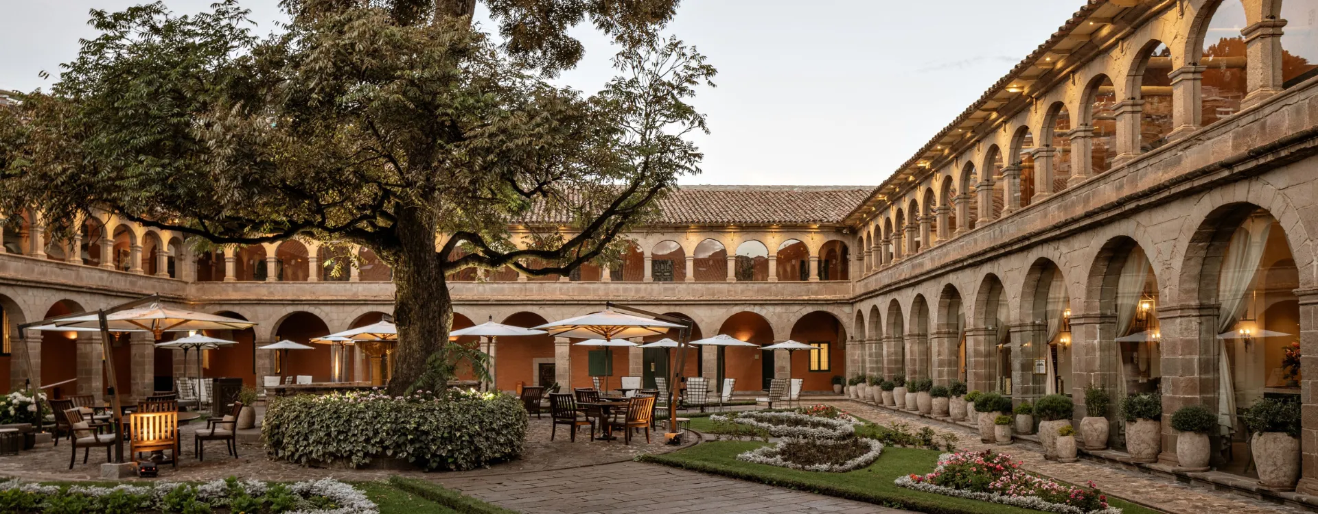 Archaic courtyard of hotel Belmond Monesterio Cusco