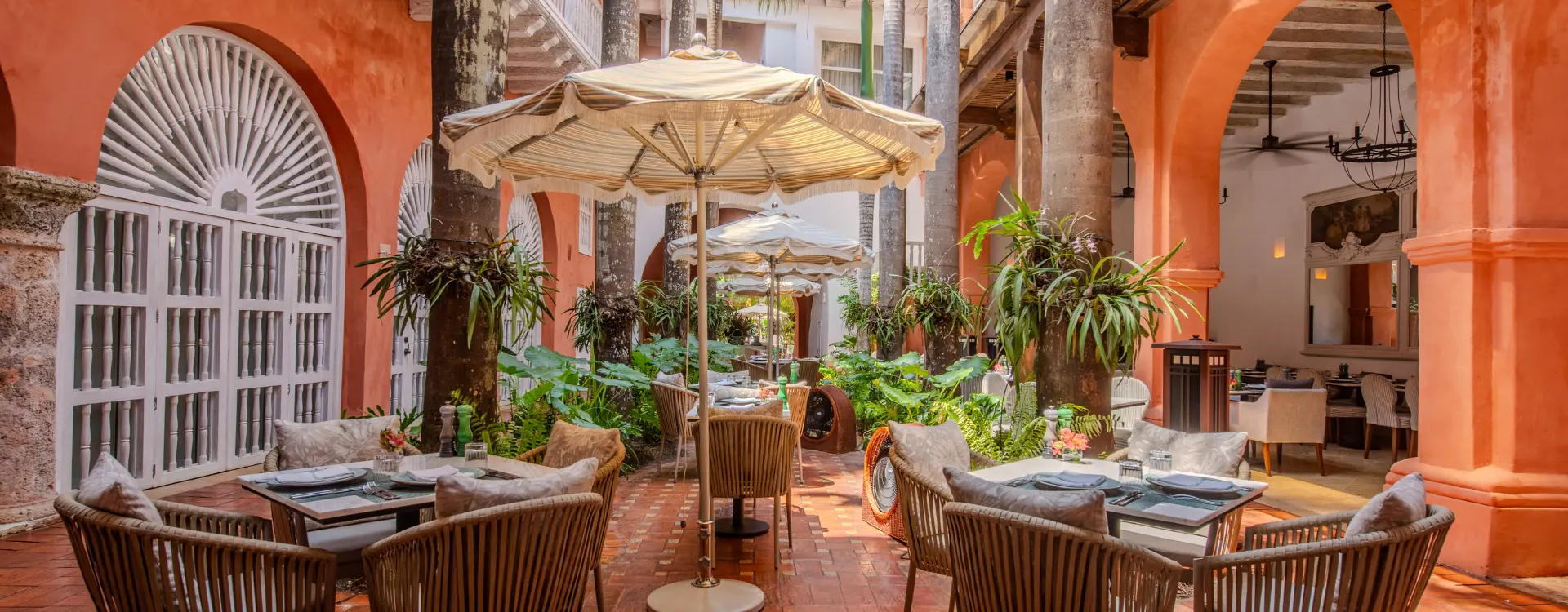 Interior courtyard of luxury hotel in Cartagena