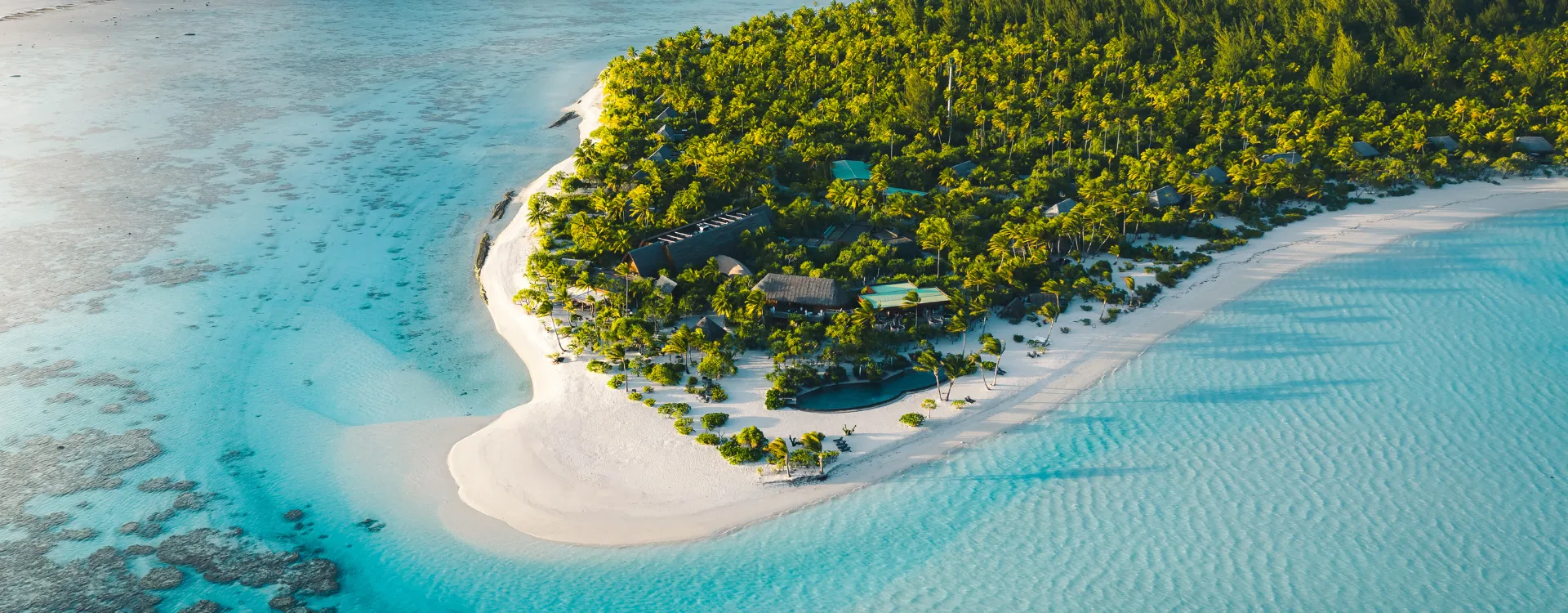 Aerial image of The Brando Hotel, on a pristine tropical island in the French Polynesia