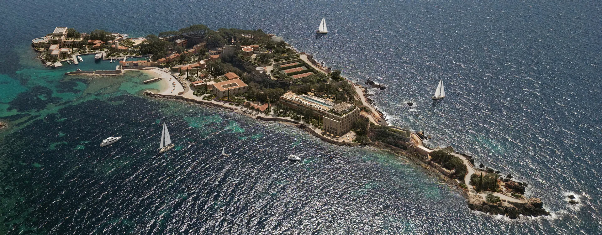 Aerial view of Zannier Ile de Bendor in the South of France